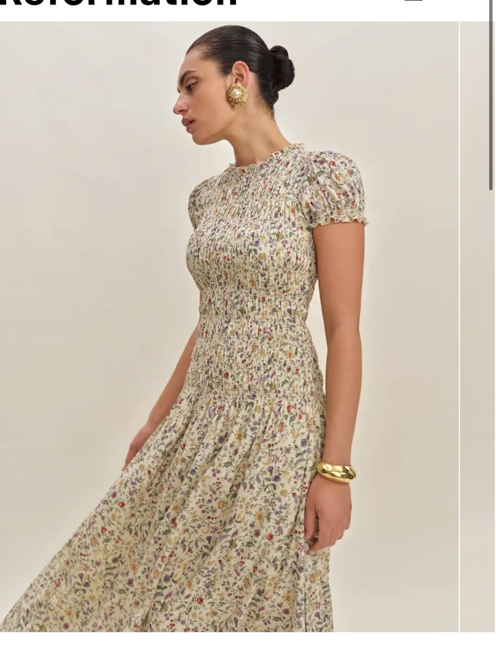 Reformation Cream Floral Smocked Maxi Dress